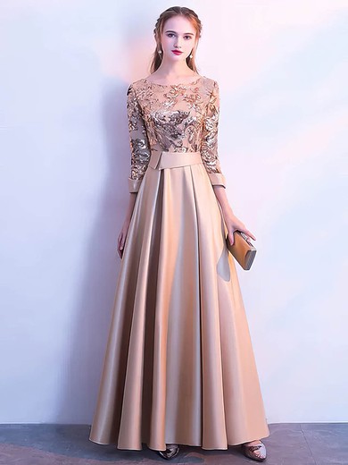 Silk-like Satin A-line Scoop Neck Floor-length Appliques Lace Bridesmaid Dresses #DOB01014207