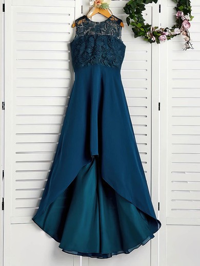 Chiffon A-line Scoop Neck Asymmetrical Appliques Lace Bridesmaid Dresses #DOB01014208