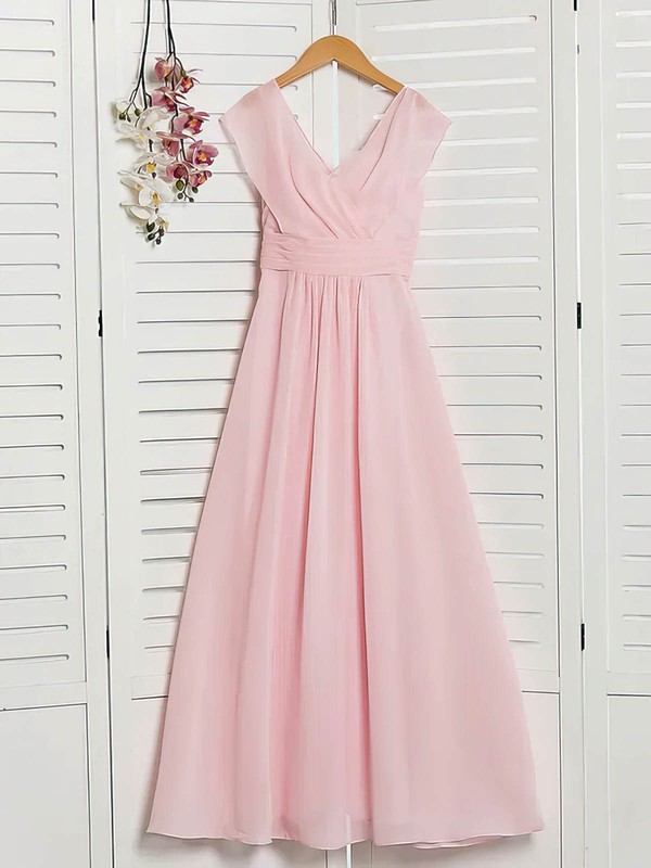 Chiffon A-line V-neck Floor-length Ruffles Bridesmaid Dresses #DOB01014211