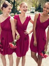 Chiffon A-line V-neck Knee-length Ruffles Bridesmaid Dresses #DOB01014232