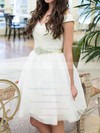 Off-the-shoulder A-line Knee-length Organza Sashes/Ribbons Wedding Dresses #DOB00020601