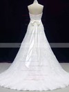 Sweetheart A-line Sweep Train Lace Satin Sashes/Ribbons Wedding Dresses #DOB00020606