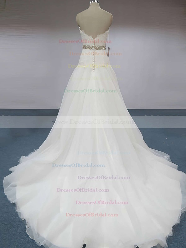Sweetheart Princess Court Train Organza Lace Wedding Dresses #DOB00020607