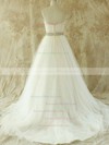 Sweetheart A-line Court Train Tulle Satin Beading Wedding Dresses #DOB00020609