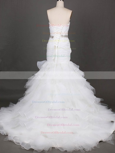 Sweetheart Trumpet/Mermaid Sweep Train Organza Tulle Tiered Wedding Dresses #DOB00020610