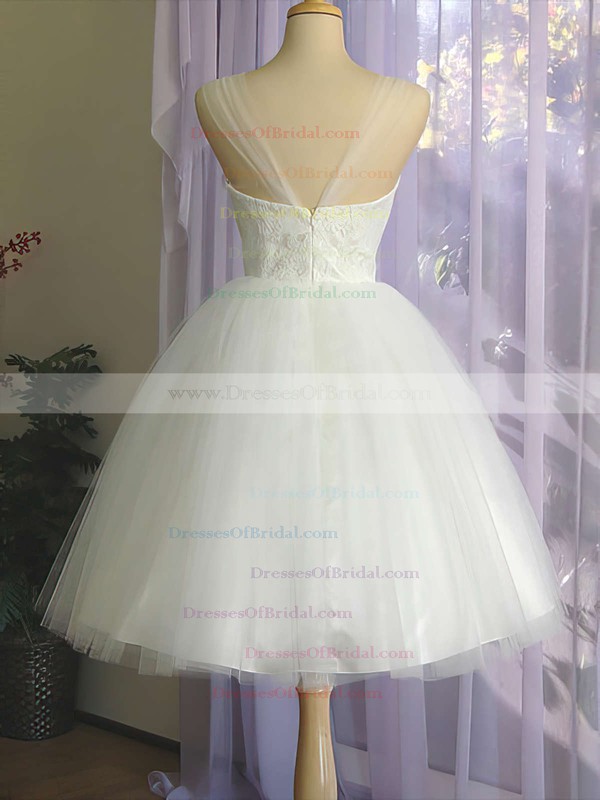 Straps Ball Gown Knee-length Tulle Satin Lace Wedding Dresses #DOB00020612