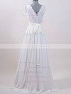 V-neck A-line Sweep Train Chiffon Lace Sashes/Ribbons Wedding Dresses #DOB00020615