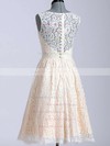 Scoop A-line Knee-length Lace Satin Buttons Wedding Dresses #DOB00020616