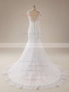 Scalloped Trumpet/Mermaid Court Train Lace Satin Buttons Wedding Dresses #DOB00020625