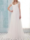 Off-the-shoulder Empire Sweep Train Chiffon Lace Wedding Dresses #DOB00020631