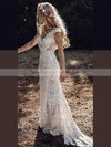 Lace Sheath/Column V-neck Sweep Train Wedding Dresses #DOB00024593