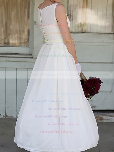 Bateau A-line Ankle-length Satin Sashes/Ribbons Wedding Dresses #DOB00020636