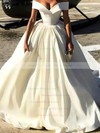 Satin Ball Gown Off-the-shoulder Court Train Wedding Dresses #DOB00024596