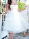Sweetheart A-line Knee-length Tulle Satin Beading Wedding Dresses #DOB00020664
