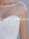 Bateau Ball Gown Sweep Train Tulle Satin Beading Wedding Dresses #DOB00020670