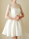 High Neck Ball Gown Short/Mini Satin Lace Draped Wedding Dresses #DOB00020682