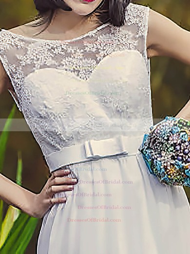 Bateau A-line Floor-length Chiffon Lace Wedding Dresses #DOB00020703