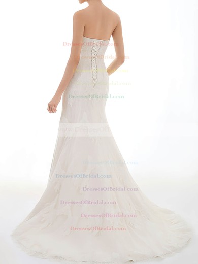 Sweetheart Trumpet/Mermaid Sweep Train Lace Satin Beading Wedding Dresses #DOB00020717