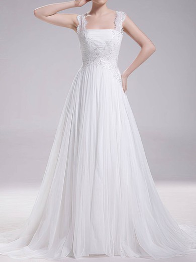 Square A-line Sweep Train Chiffon Lace Wedding Dresses #DOB00020719