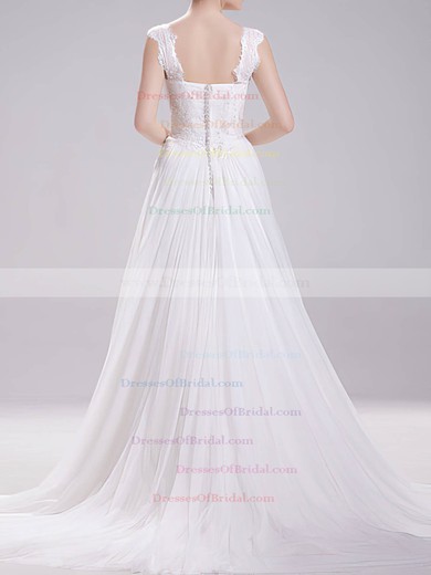 Square A-line Sweep Train Chiffon Lace Wedding Dresses #DOB00020719
