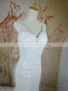 V-neck Trumpet/Mermaid Court Train Lace Satin Beading Wedding Dresses #DOB00020721