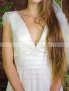 V-neck A-line Floor-length Chiffon Satin Appliques Wedding Dresses #DOB00020755