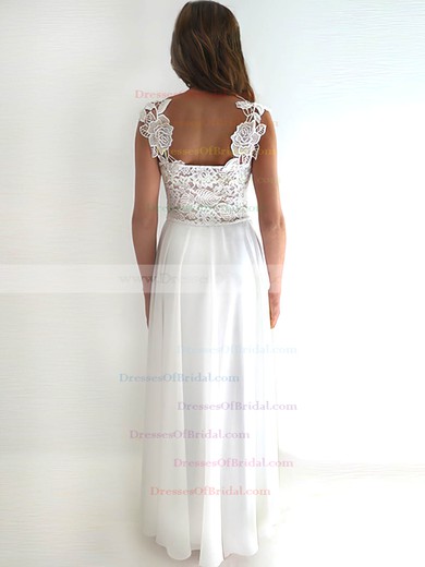 Straps Sheath/Column Floor-length Chiffon Lace Sashes/Ribbons Wedding Dresses #DOB00020759