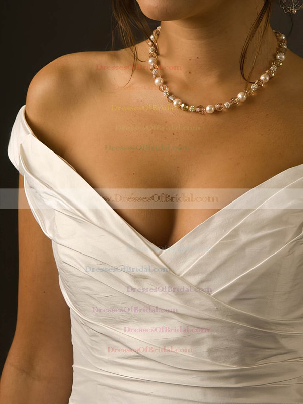 Off-the-shoulder A-line Sweep Train Taffeta Ruffles Wedding Dresses #DOB00020808