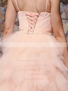 Straps Ball Gown Knee-length Tulle Satin Tiered Wedding Dresses #DOB00020813