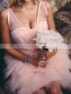Straps Ball Gown Knee-length Tulle Satin Tiered Wedding Dresses #DOB00020813