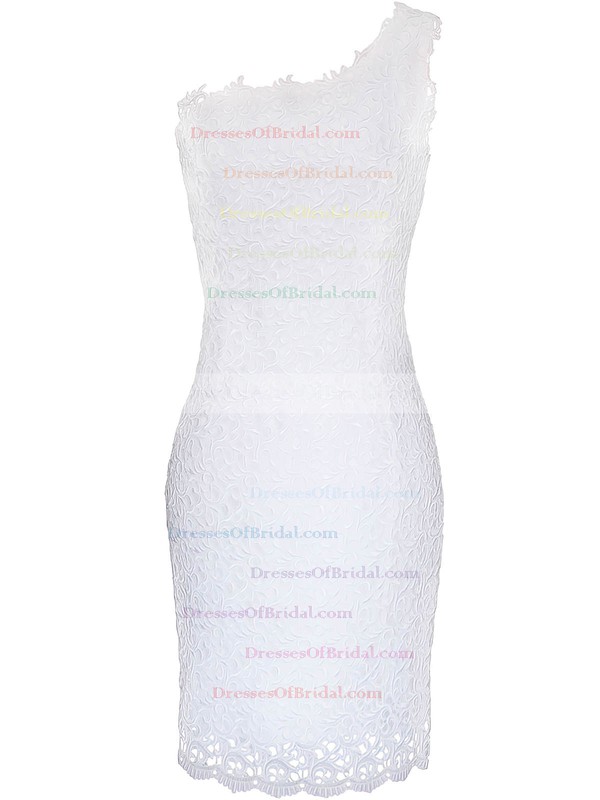 One Shoulder A-line Tea-length Lace Tulle Sashes/Ribbons Wedding Dresses #DOB00020825