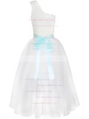 One Shoulder A-line Tea-length Lace Tulle Sashes/Ribbons Wedding Dresses #DOB00020825
