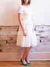 V-neck A-line Knee-length Lace Satin Sashes/Ribbons Wedding Dresses #DOB00020830