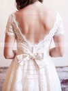 V-neck A-line Knee-length Lace Satin Sashes/Ribbons Wedding Dresses #DOB00020830
