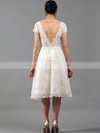 V-neck A-line Knee-length Lace Satin Draped Wedding Dresses #DOB00020864