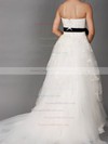 Strapless A-line Court Train Lace Tulle Satin Sashes/Ribbons Wedding Dresses #DOB00020882