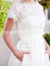 Scalloped A-line Knee-length Satin Lace Pockets Wedding Dresses #DOB00020922