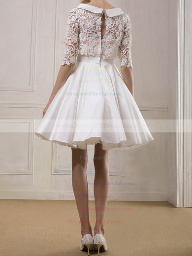 Bateau Ball Gown Short/Mini Satin Lace Wedding Dresses #DOB00020930