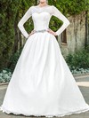 Scalloped A-line Sweep Train Lace Satin Sashes/Ribbons Wedding Dresses #DOB00020939