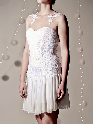 Scoop A-line Short/Mini Chiffon Lace Appliques Wedding Dresses #DOB00020955