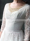 Scoop A-line Tea-length Lace Satin Beading Wedding Dresses #DOB00020958