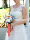Scoop A-line Tea-length Tulle Satin Lace Wedding Dresses #DOB00020974