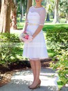 Scoop A-line Knee-length Tulle Satin Sashes/Ribbons Wedding Dresses #DOB00020975
