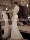 Scoop Neck Trumpet/Mermaid Sweep Train Lace Ruffles Wedding Dresses #DOB02016861