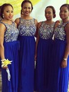 Empire Royal Blue Chiffon Tulle with Beading Scoop Neck Unique Bridesmaid Dresses #DOB01012227