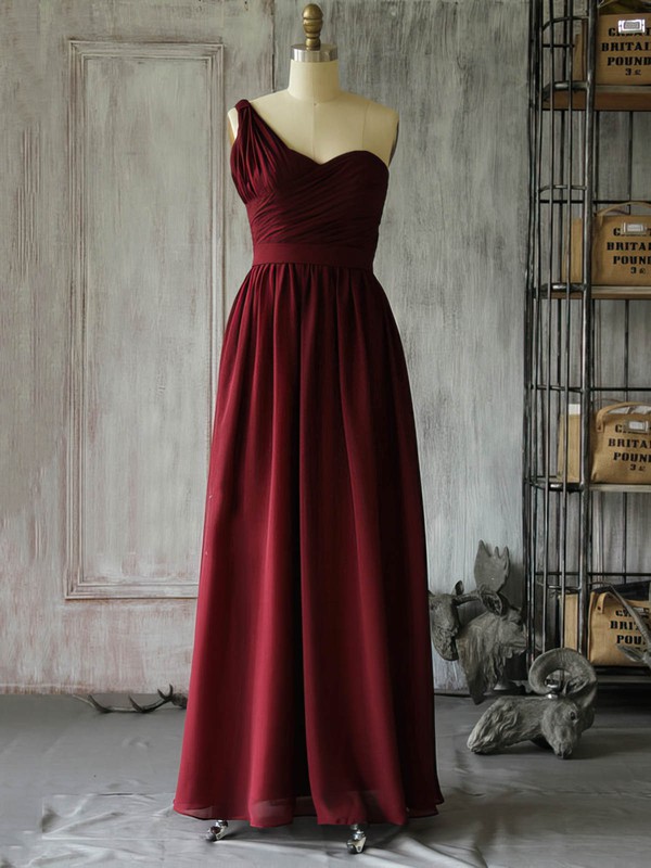 One Shoulder A-line Floor-length Chiffon Ruffles Bridesmaid Dresses #DOB02017962