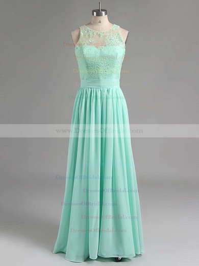 Cheap Affordable Scoop Neck Lace Chiffon with Pleats Long Bridesmaid ...