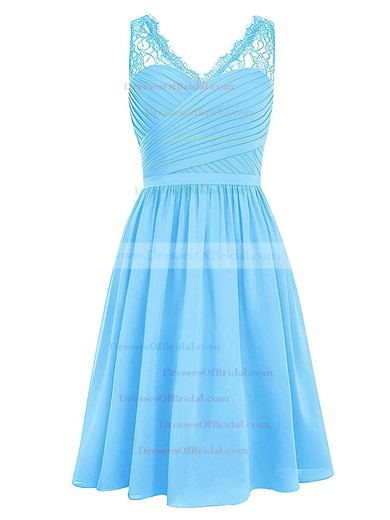 Cheap Knee-length A-line V-neck Chiffon with Lace Affordable Bridesmaid ...